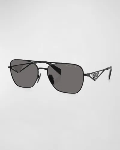 Prada Men's Polarized Metal Square Sunglasses In Dark Grey