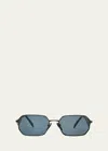 Prada Men's Polarized Steel Rectangle Sunglasses In Black Grey Polar/