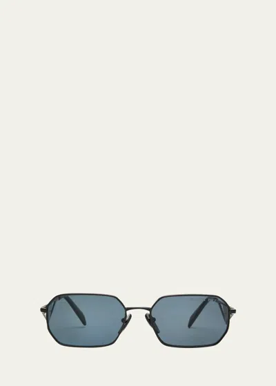 Prada Men's Polarized Steel Rectangle Sunglasses In Black Grey Polar/