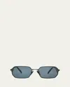 Prada Men's Polarized Steel Rectangle Sunglasses In Black Grey Polar/black