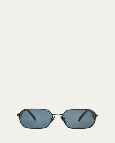 Prada Men's Polarized Steel Rectangle Sunglasses In Blue