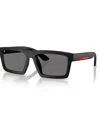 Prada Linea Rossa Rectangle-frame Sunglasses In Matte Black