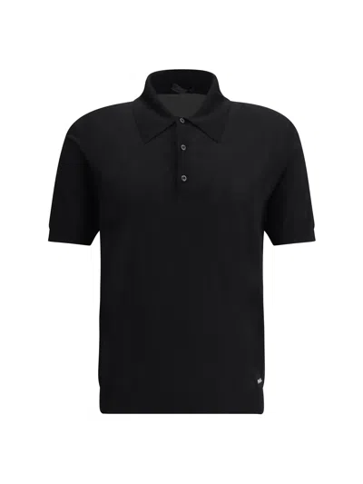 Prada Short Sleeve Polo Collar Ribbed Cuffs Sweater In Blue