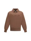 Prada Ribbed Polo Sweatshirt With Collar And Cuffs In Brown
