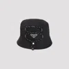 Prada Triangle Logo Drawstring Bucket Hat In Black