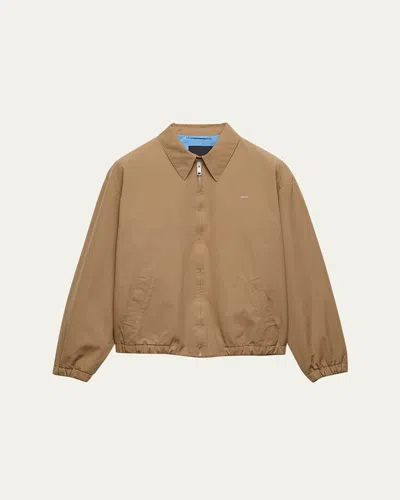 PRADA MEN'S POPLIN CHEST LOGO FULL-ZIP SHIRT JACKET