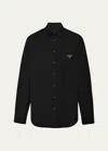 Prada Triangle Logo Long-sleeved Shirt In Nero