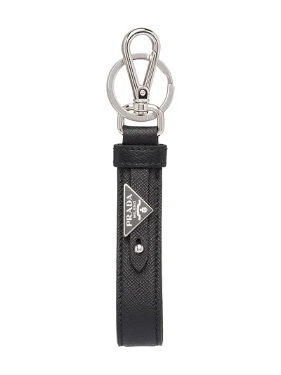 Prada Men Portachiavi In Pelle Saffiano In Black