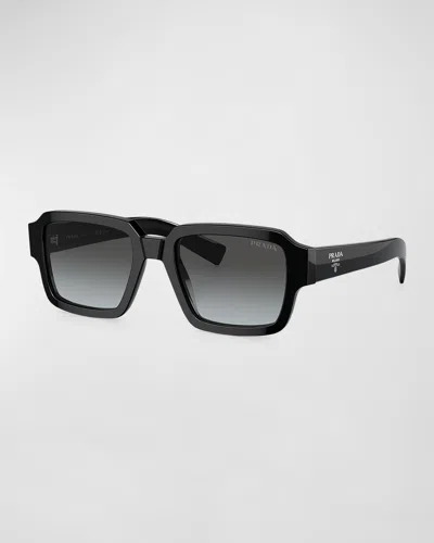 Prada Men's Pr 02zsf Acetate Square Sunglasses In Black