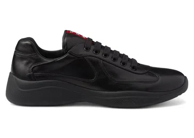 Pre-owned Prada Men's  America's Cup Nappa Leather Sneakers In Black