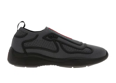 Pre-owned Prada Men's  America's Cup Slip On Tech Fabric Sneakers In Black