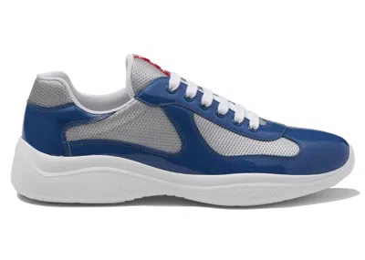 Pre-owned Prada Men's  America's Cup Sneakers In Aviation Blue/silver