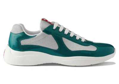 Pre-owned Prada Men's  America's Cup Sneakers In Lagoon Blue/silver