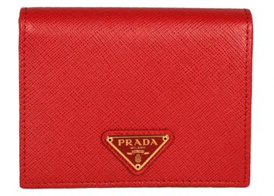 Pre-owned Prada Men's  Bifold Wallet (4 Card Slot) Saffiano Leather In Red