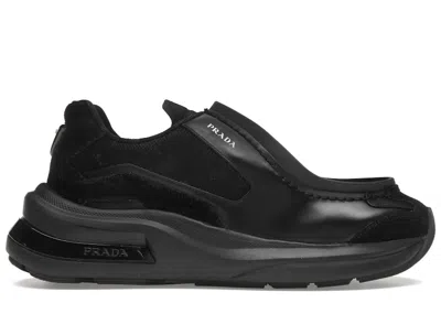 Pre-owned Prada Men's  Brushed Leather Sneakers Bike Fabric Suede In Black