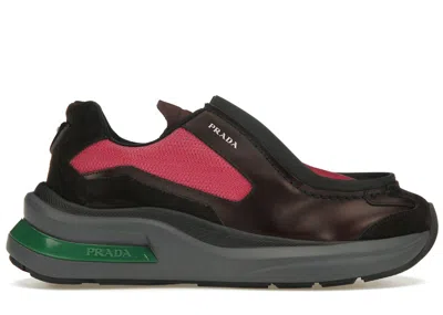 Pre-owned Prada Men's  Brushed Leather Sneakers Bike Fabric Suedein Garnet/peony Pink In Multi