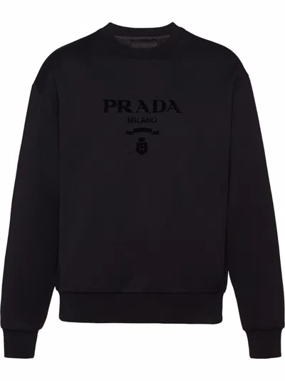 Pre-owned Prada Men's  Chenille Logo Crewneck Sweatshirt In Black