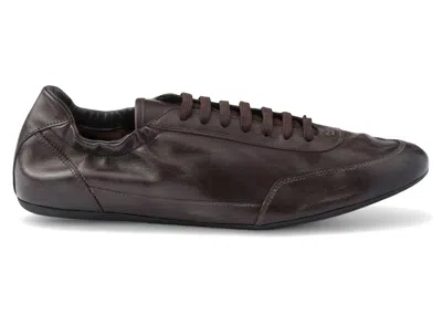 Pre-owned Prada Men's  Collapse Sneakers Leather In Dark Brown