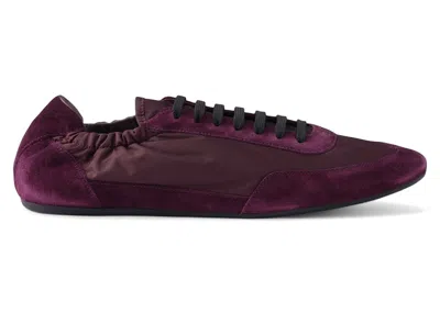 Pre-owned Prada Men's  Collapse Sneakers Renylon Suede Elasticized In Burgundy
