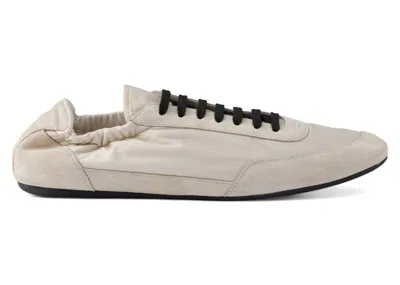 Pre-owned Prada Men's  Collapse Sneakers Renylon Suede Elasticized In Ivory In White