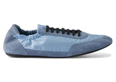 Pre-owned Prada Men's  Collapse Sneakers Renylon Suede Elasticized In Light Blue