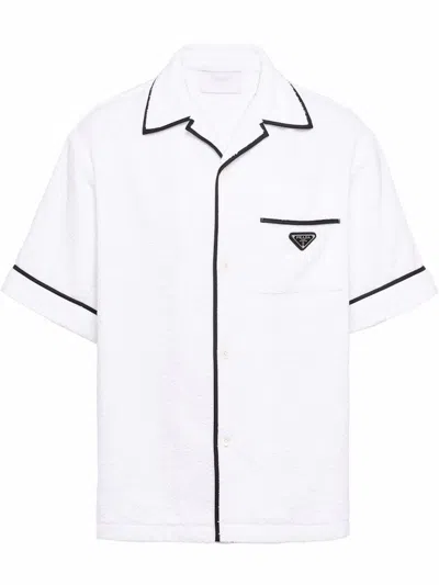 Pre-owned Prada Men's  Cotton Bowling Shirt In White