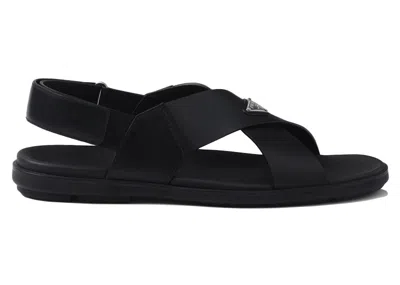 Pre-owned Prada Men's  Crisscross Leather Sandals Sneakers In Black