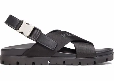 Pre-owned Prada Men's  Crisscross Straps Bucklefastening Sandal Sneakers In Black