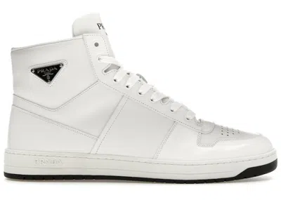 Pre-owned Prada Men's  Downtown High Top Sneakers Leather In White/black