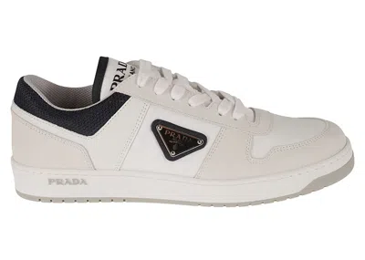 Pre-owned Prada Men's  Downtown Leather Re Nylon Sneaker Sneakers In White/blue In Multi
