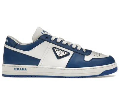 Pre-owned Prada Men's  Downtown Low Top Sneakers Leatherin White/cobalt Blue