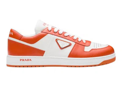 Pre-owned Prada Men's  Downtown Low Top Sneakers Leatherin White/orange