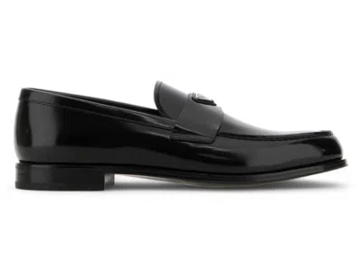 Pre-owned Prada Men's  Enameltrianglelogo Slipon Loafers Sneakers In Black