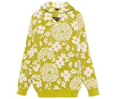Pre-owned Prada Men's  Floral Print Hoodie In Green White In Multi