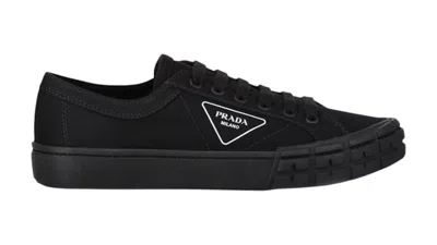 Pre-owned Prada Men's  Gabardine Wheel Low Sneakers In Black