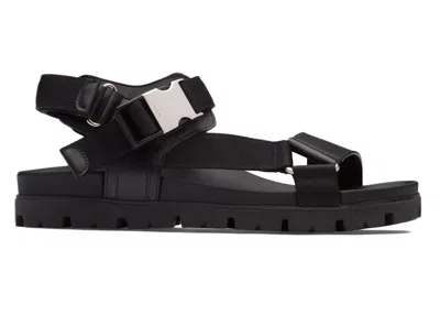Pre-owned Prada Men's  Leather And Technical Fabric Sandal Sneakers In Black