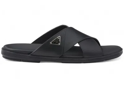Pre-owned Prada Men's  Leather Criss Cross Slide Sneakers In Black