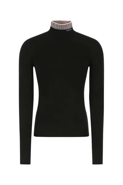 Pre-owned Prada Men's  Logo Intarsia Jacquard Highneck Sweater In Black