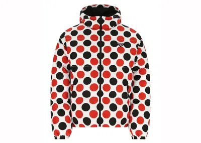 Pre-owned Prada Men's  Logo Plaque Allover Printed Jacket In White/red/black In Multi