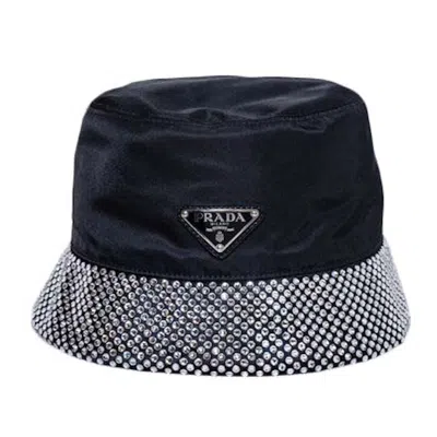 Pre-owned Prada Men's  Logo Plaque Embellished Bucket Hat In Black