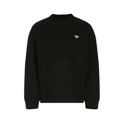 Pre-owned Prada Men's  Logo Plaque Roundneck Sweatshirt In Black