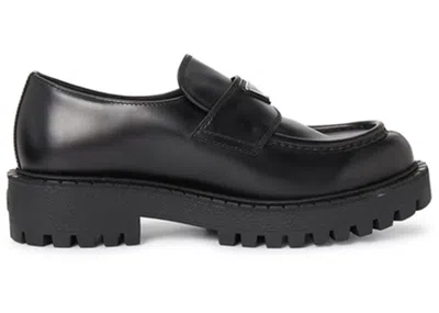 Pre-owned Prada Men's  Lug Sole Loafer Brushed Leather Sneakers In Black