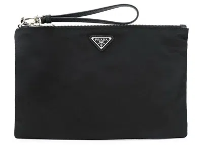 Pre-owned Prada Men's  Nylon Clutch Bag Small In Black