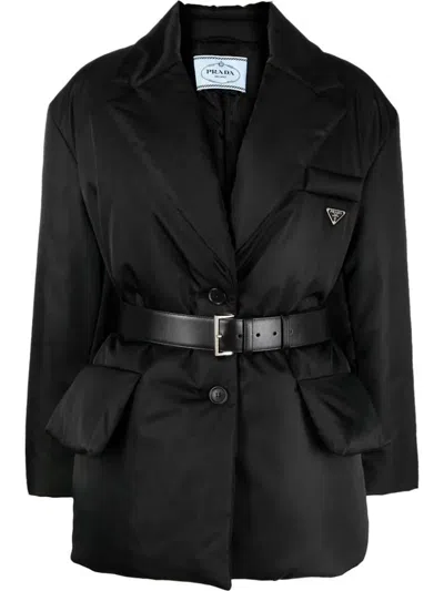 Pre-owned Prada Men's  Padded Belted Jacket In Black