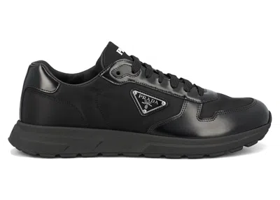 Pre-owned Prada Men's  Prax 01 Sneakers Renylon Brushed Leather In Black