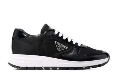 Pre-owned Prada Men's  Prax 01 Sneakers Renylon Brushed Leatherin Black/white In Multi