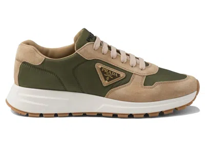 Pre-owned Prada Men's  Prax 01 Sneakers Renylon Brushed Leatherin Ecru/military In Multi
