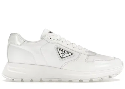 Pre-owned Prada Men's  Prax 01 Sneakers Renylon Brushed Leatherin White