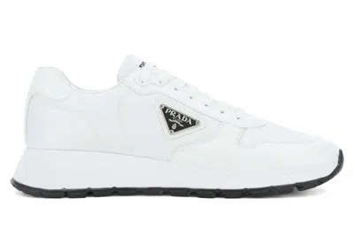Pre-owned Prada Men's  Prax 01 Sneakers Renylon Brushed Leatherin White/black In Multi