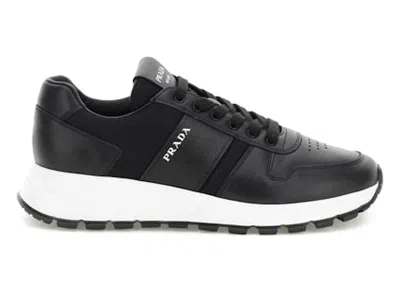 Pre-owned Prada Men's  Prax 1 Leather Low Top Sneakers In Black/white In Multi
